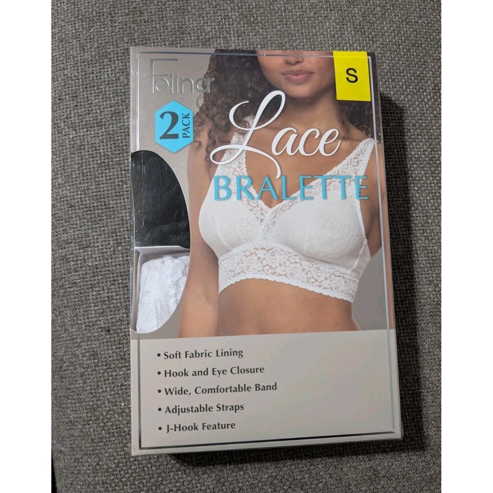 Felina Womens Lace Bralette 2-Pack, Black/White Lingerie Sz Small